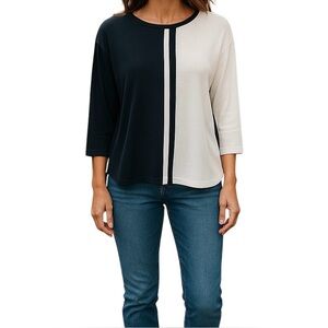 Magaschoni Two Tone Elegant Minimalist Black White Women's Knit Top Size M